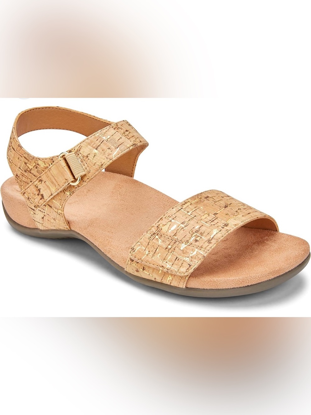 Vionic Tan Cork-Pattern Sandals with Gold Accents‎